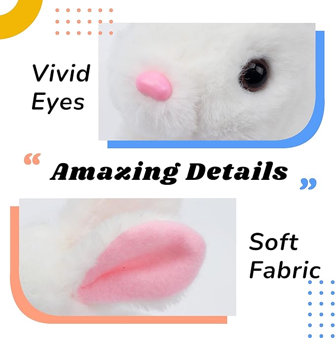 Hopearl Hopping Rabbit Interactive Electronic Pet Plush Bunny Toy with Sounds and Movements Animated Walking Wiggle Ears Twitch Nose Gift for Toddlers Birthday, White 7''
