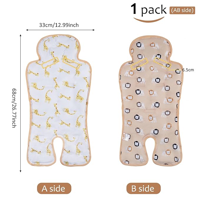 Gel Car Seat Cooler Pad,1 Pack Double Sides-Universal Baby Stroller Ice Cushion Cooler Mat,Summer Cooling Seat Liner,Multifunctional Suitable for Baby Dining Chair,Child Safety Seat (Giraffe+Lion)