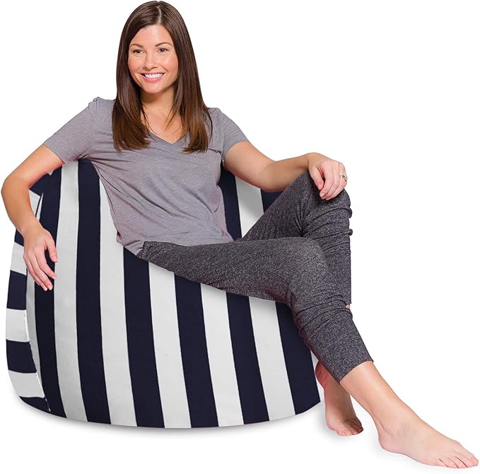 Posh Beanbags Bean Bag Chair, X-Large-48in, Canvas Stripes Blue and White