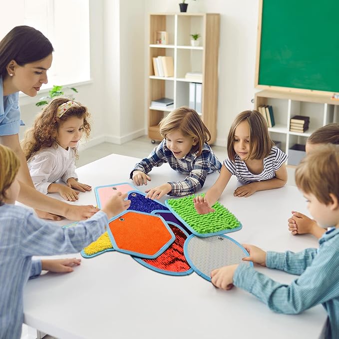 Boao 8 Set Mini Sensory Mats Assorted Textured Play Mat Activity(Irregular,8.7 Inch)