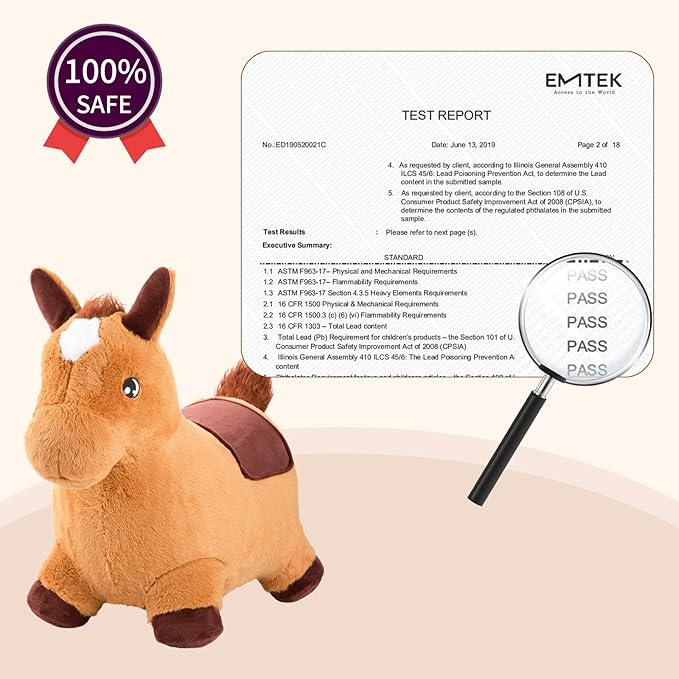 INPANY Bouncy Horse for Toddlers - Plush Brown Bouncing Horse Hopper, Ride on Animal Toys for Girls Boys