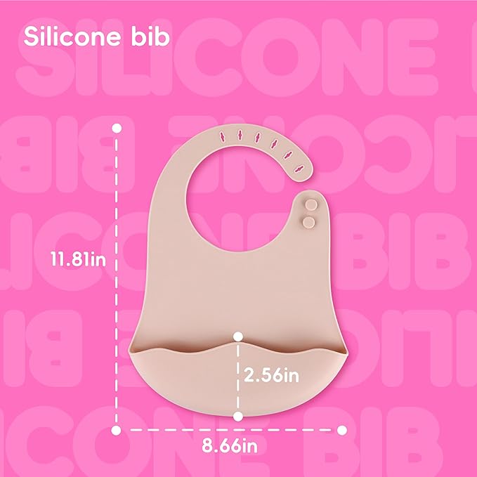 Silicone Baby Feeding Set,8 Pack Baby Weaning Sets Baby Led Weaning Supplies & Utensils Suction Plate and Bowl, Baby Cup with Straw, Bib, Feeder Spoons for 6+ Months (Pink)