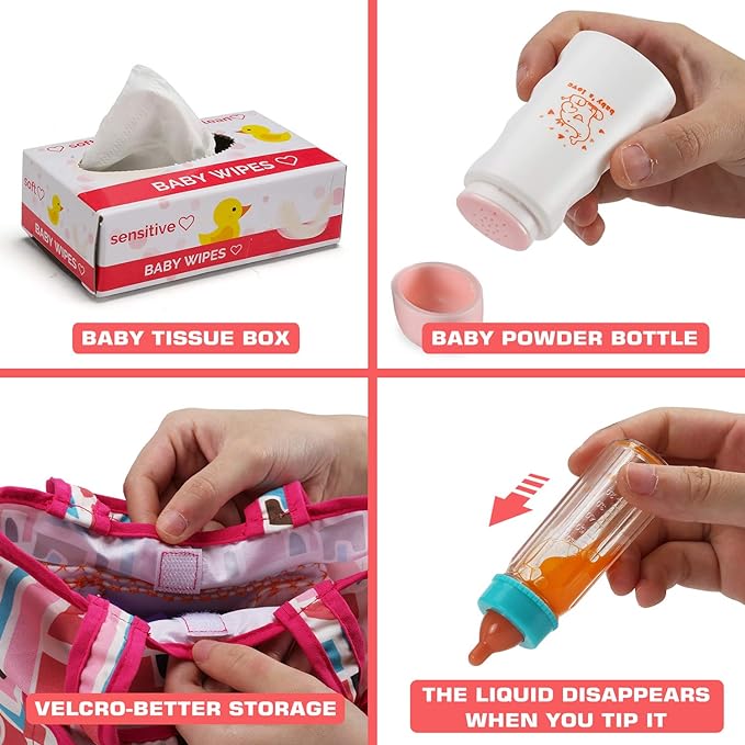 14 Pack Baby Doll Accessories, Baby Doll Feeding and Caring Set includes Diaper Bag