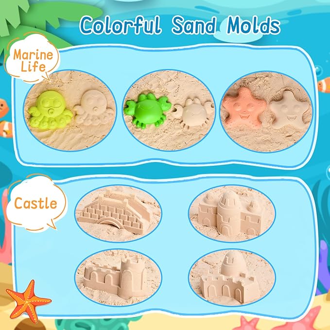 Collapsible Beach Sand Toys for Toddler Sand Toys for Kids 2 Packs Foldable Buckets with Sand Molds,Shovels for Beach 3 4 5 6 7 8+