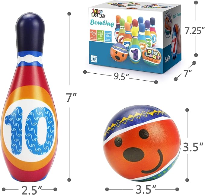 iPlay, iLearn Kids Bowling Toys Set 10 Foam 18 24 2 3