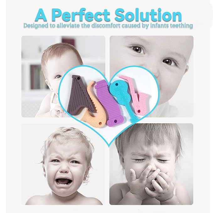 Baby Teething Toys,5 Pack Baby Teether Toys,BPA-Free,Teether Chew Toy Set,Soft Textures,Musical Instrument Shape Silicone Toddler Teething Toys for Babies 6-12 Months (Musical Instrument)