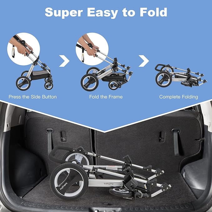 BABY JOY Baby Stroller, 2-in-1 Convertible Bassinet Reclining Stroller, Foldable Pram Carriage with 5-Point Harness, Including Cup Holder, Foot Cover, Diaper Bag, Aluminum Structure, Blue