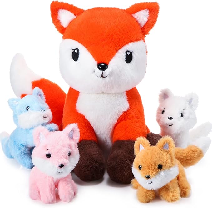 HyDren 5 Pcs Fox Plush Toy Set 14 Inch Mommy 4 Cute