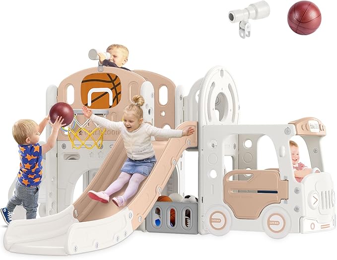 10 in 1 Toddler Slide, Baby Slide for Toddlers Age 1+ with Ring Toss