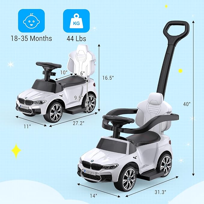 Hetoy Push Cars for Toddlers 1-3 Boys Girls,4-in-1 Ride On Cars Licensed BMW with Horn, Music