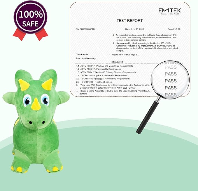 INPANY Kids Bouncy Dinosaur Hopping Toys for 2 Year Old Boy Gifts, Toddler Plush Triceratops 3 4