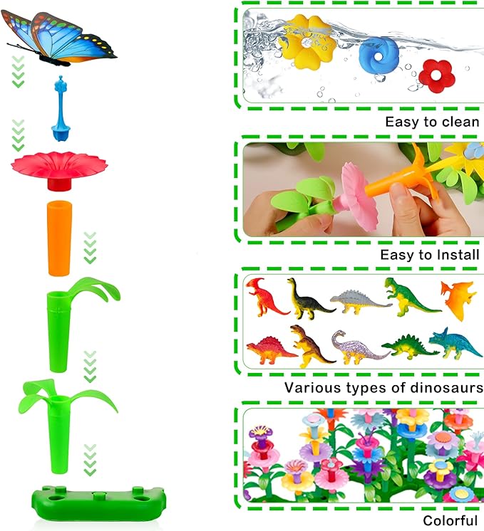 Birthday Toys Gifts for 2 3 4 5 6 Years Old Toddlers Boys Girls (167PCS), Dinosaur Flower Garden Building Blocks 2+