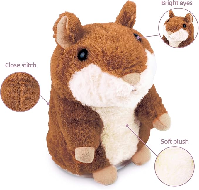 HOMILY Talking Hamster, Repeats What You Say Plush Animal Toy Electronic Hamster Mouse for Boys