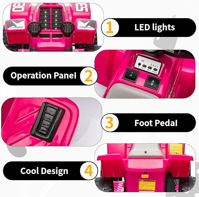 Hetoy 6V Kids Ride On Electric ATV, Ride Car with LED Headlights 1-3 Boys
