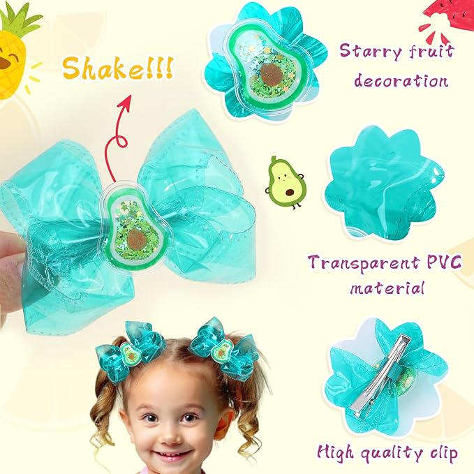 Waterproof Jelly Hair Bows, Multi-colored PVC Summer Swim Pool Bow Clips Transparent Hair Accessories for Girls Toddler Infants Kids Teens Children (Fruit Jelly Bow 4inch)