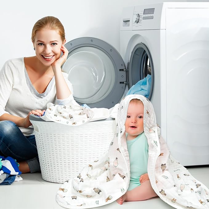 Zainpe 4Pcs Muslin Baby Hooded Towel & Washcloth Set Penguin 31.5 x 31.5 in