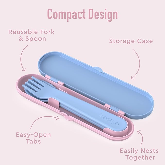 Bentgo Kids Utensil Set - Reusable Plastic Fork, Spoon & Storage Case - BPA-Free Materials, Easy-Grip Handles, Dishwasher Safe - Ideal for School Lunch, Travel, & Outdoors (Lavender Galaxy)