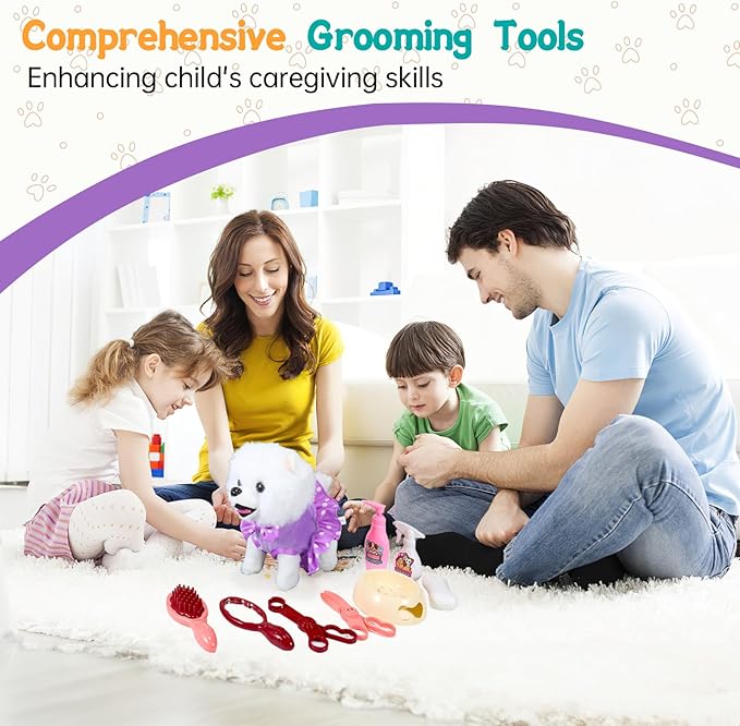 Interactive Walking Plush Puppy Toy Dog: Realistic Wagging Tail, Grooming Set 3-6+ (Great