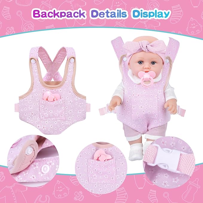 12 Inch Baby Doll Playset with Clothes and Dolls Carrier Accessories Included Baby Carrier, Bottles
