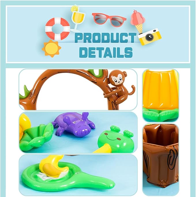 Inflatable Play Center, Inflatable Swimming Pool Cartoon Animals Sprinker Toy with Base Pool
