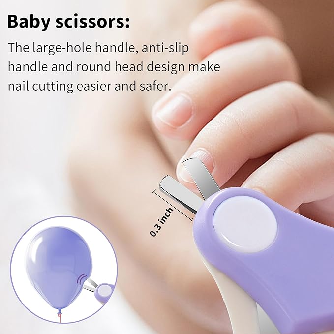 Baby Nail Clippers Kit Baby Grooming Set with Nail Clippers, Scissors, Nail File & Tweezers Baby Care Kit Fingernail Cutter for Baby,Newborn,Infant,Toddler,Kid(Purple)
