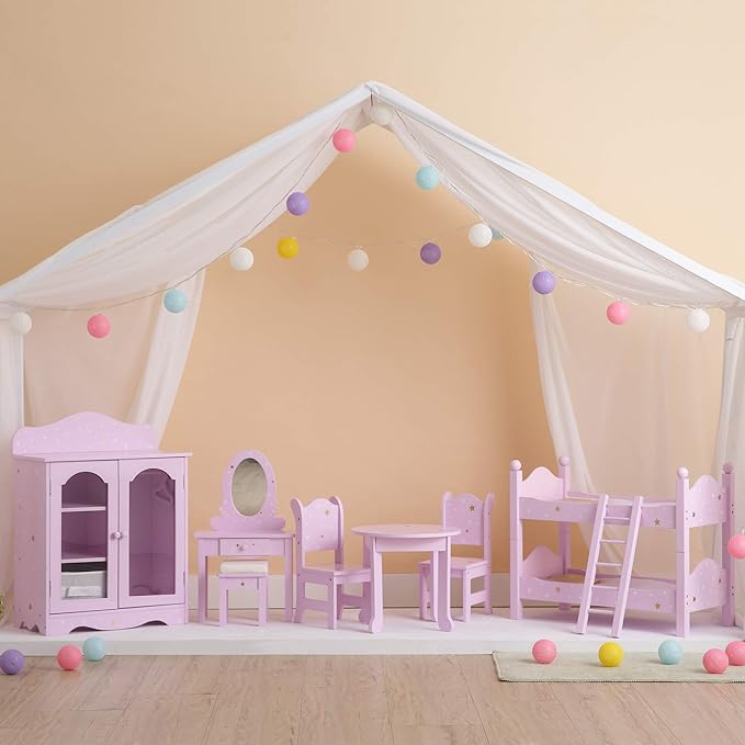 Olivia's Little World Polka Dot Princess Wooden Shaker-Style Double Closet for 18" Doll Wardrobes with Windowed Doors, Three Shelves