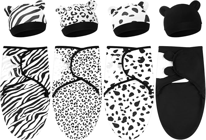 Buryeah 4 Pack Preemie Swaddle Blanket Wrap Set with Hat for Baby Boys Girls 3-7 Lbs Preemie Newborn Clothes Sleepers Cap