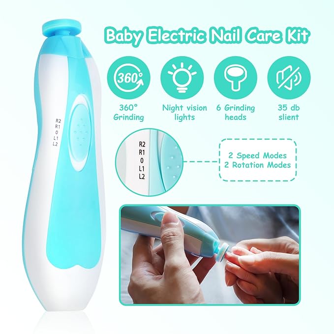 Baby Healthcare and Grooming Kit, 28 in 1 Portable Baby Essentials Kit Electric Nail Trimmer Set with Gas Relief Hair Brush Comb Nasal Aspirator for Newborn Boys Girls (Green)