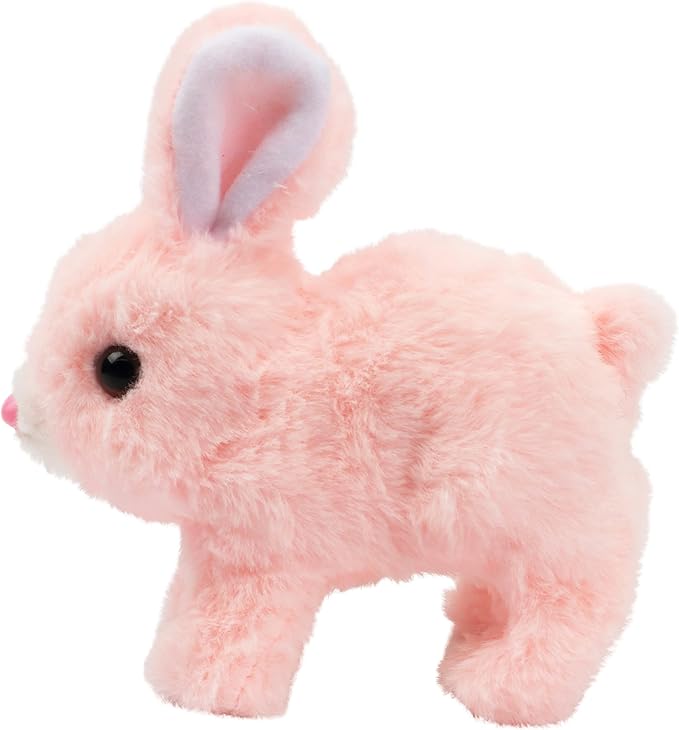 Hopearl Hopping Rabbit Interactive Electronic Pet Plush Bunny Toy with Sounds and Movements Animated Walking Wiggle Ears Twitch Nose Gift for Toddlers Birthday, Pink 7''