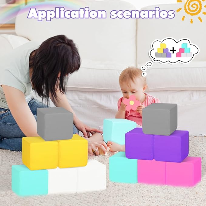 Foam Blocks for Toddlers, Soft Building Blocks for Toddlers Colorful 12 Pieces