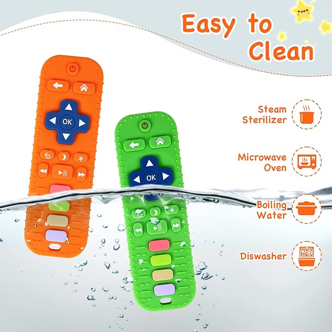 Hooku 2 Pack Remote Teether for Baby, Silicone Teethers for Babies 6-12 Months 0-6 Months,