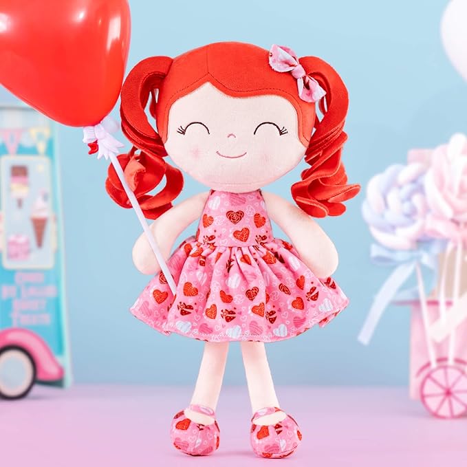 Gloveleya Soft Dolls Plush Figure Key Chain Curly Hair Red 12inches