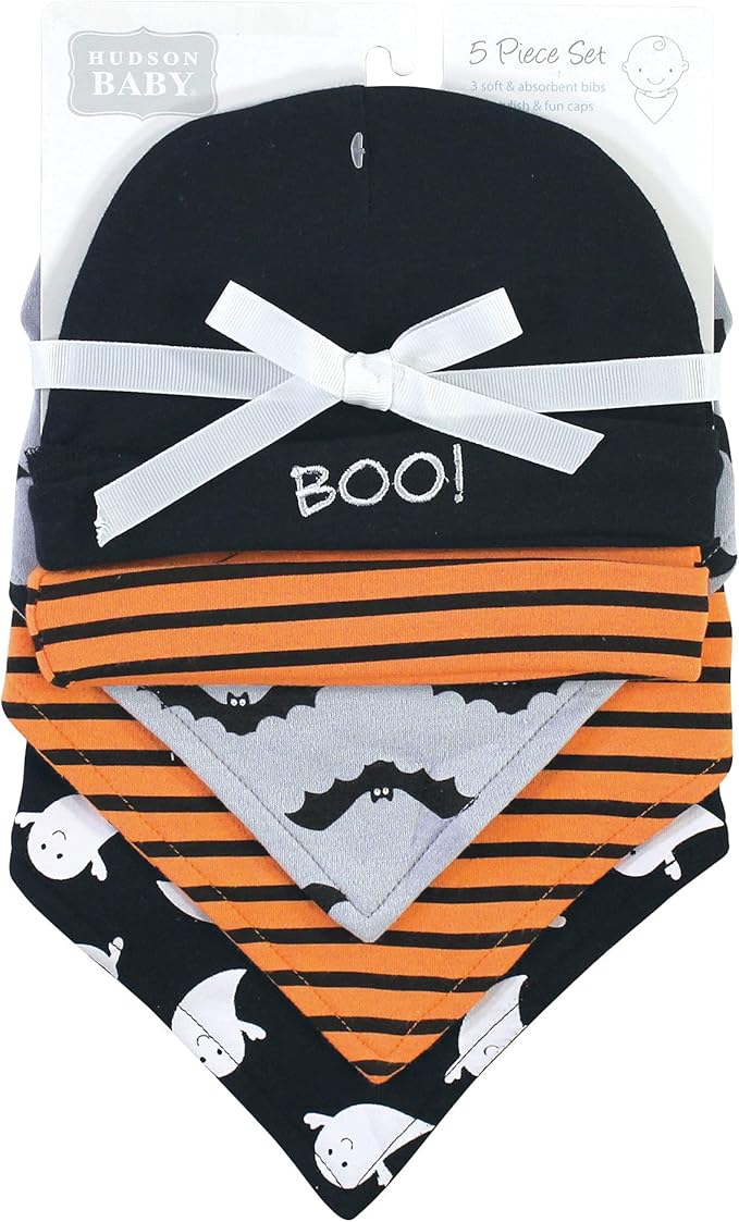 Hudson Baby Unisex BabyCotton Bib and Headband or Caps Set