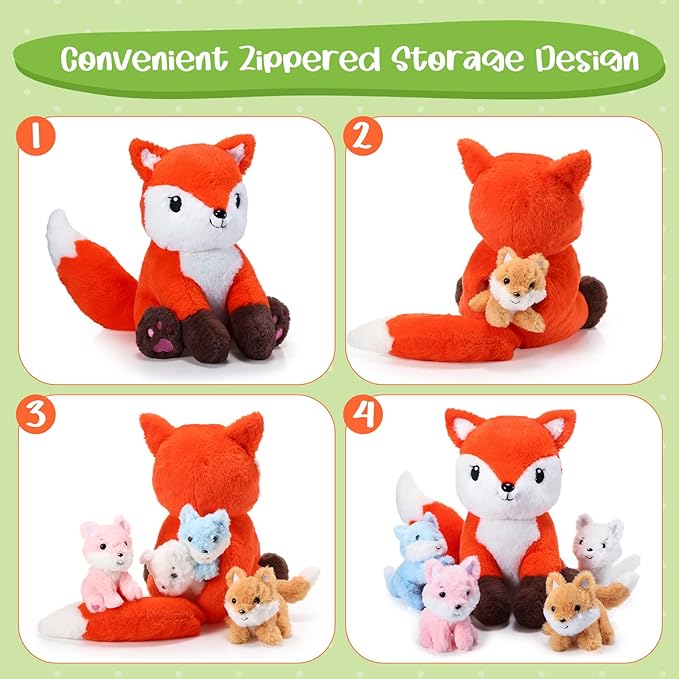 HyDren 5 Pcs Fox Plush Toy Set 14 Inch Mommy 4 Cute