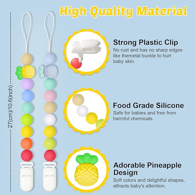Silicone Pacifier Clip, 2 Pack Pacifier Holder for Boys and Girls