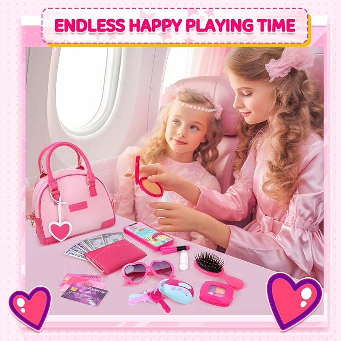 INNOCHEER Little Girls Purse, Kids Toy Purse with Pretend Makeup 2 3 4 5 6 7 8 Year