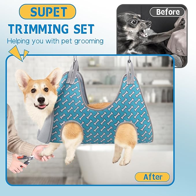 Supet Cat Grooming Hammock Harness for Cats Dogs, Relaxation Cat Nail Clipper Hammock, Restraint Dog & Small Animal Leashes Sling for Groomingk for Nail Trimming