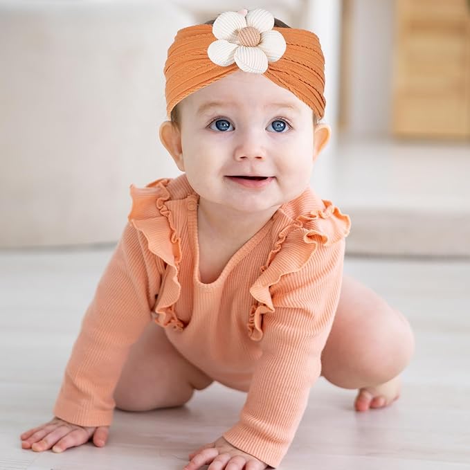 Lusofie 4Pcs Baby Flower Headbands Baby Girls Nylon Headbands Soft Stretchy Baby Headband Baby Girl Accessories for Newborn Infant Toddler (Purple, Pink