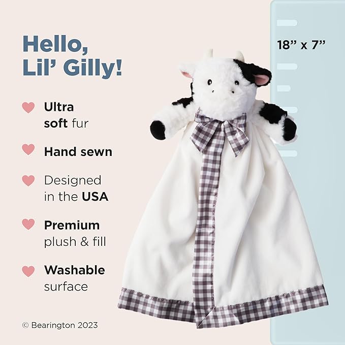 Bearington Lil' Gilly 18 Inch Cow Loveys for Babies - Security Blanket for Babies