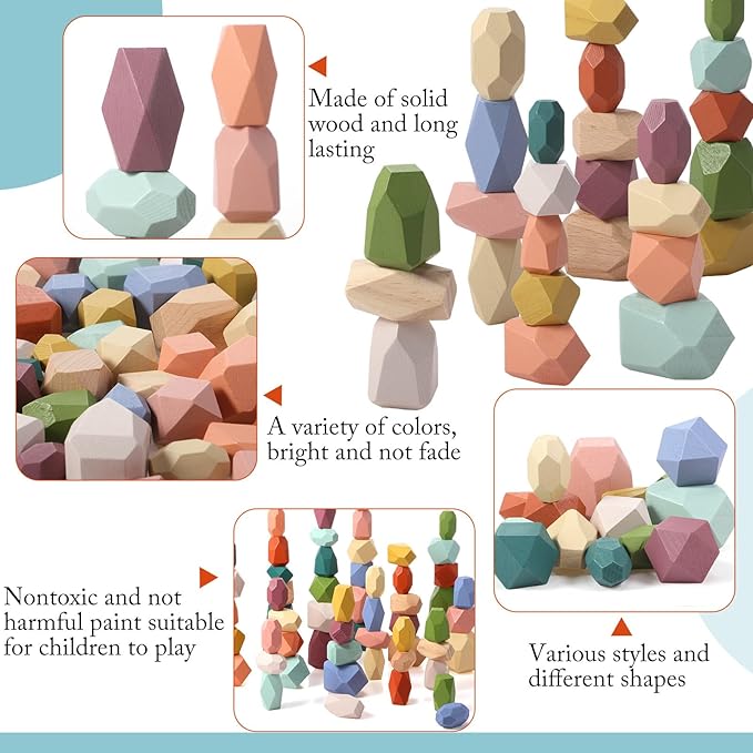 60 Pcs Stacking Rocks Montessori Toys for 1+ Year Old