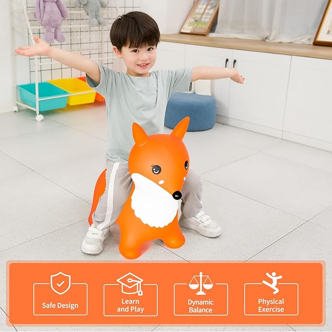 INPANY Fox Bouncy Hopper Toys for 2 Year Old Girl, Toddlers Inflatable Animal Hopping Horse 3 4