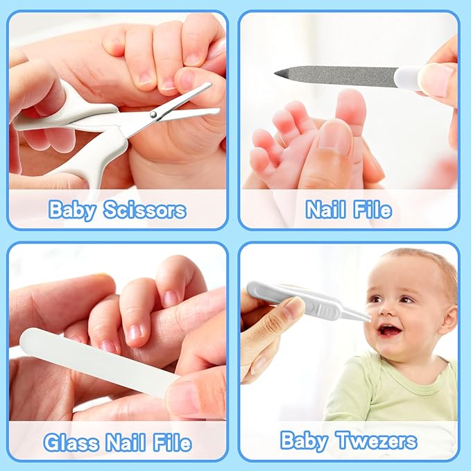 Baby Healthcare and Grooming Kit, Baby Safety Care Set, Baby Electric Nail Trimmer Set Newborn Nursery Health Care Set for Newborn Infant Toddlers Baby Boys Girls Kids (Grey White-18 Kits)