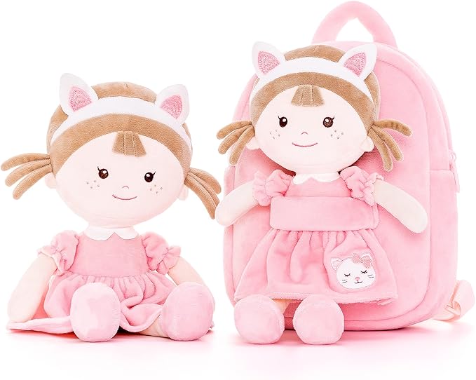 Onetoo Toddler Backpack Kids Backpacks with Soft Plush Baby Dolls 9.5"