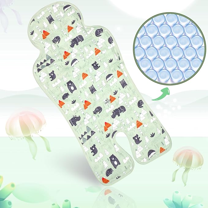 Pinkunn Gel Car Seat Baby Cooling Pad for Summer Breathable Stroller Cooler Pad Multifunctional Carseat Cooling Mat for Baby Child Dining Chair Safety Seat Stroller(Green,Forest)