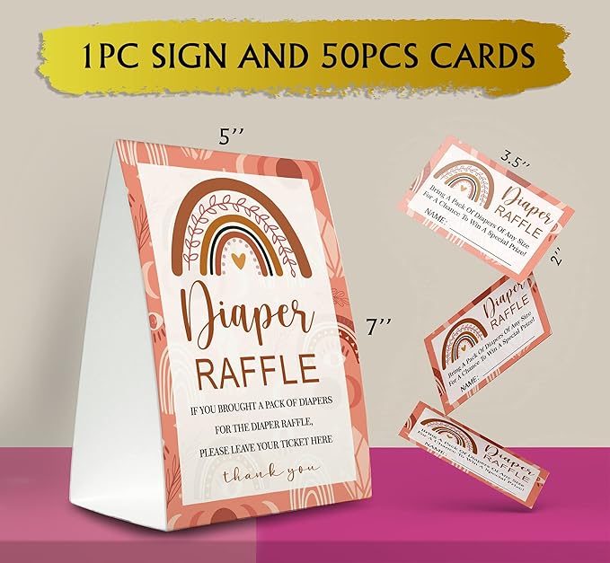Diaper Raffle Sign,Diaper Raffle Baby Shower Game Kit (1 Standing Sign + 50 Guessing Cards) Diapers-N12