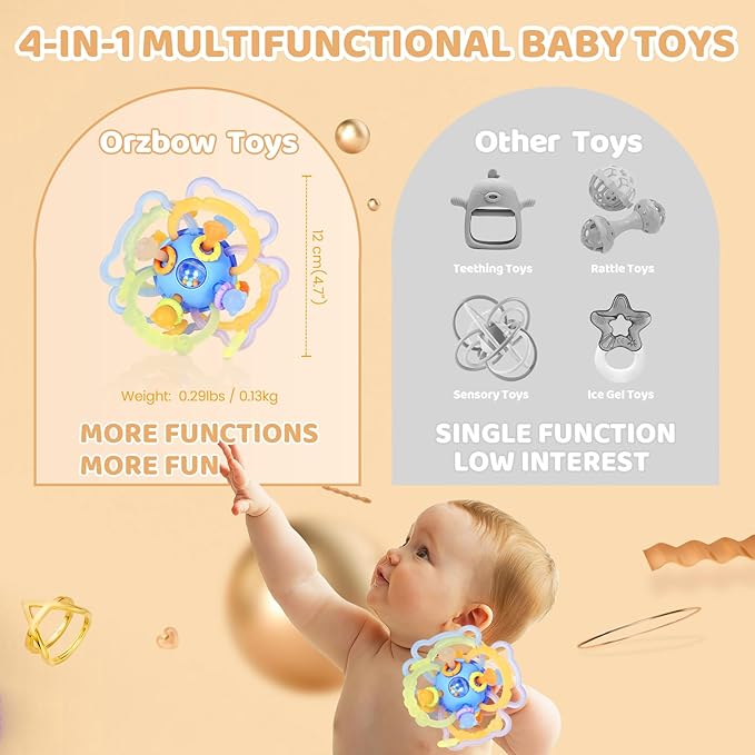 Orzbow Sensory Teething Toys for Babies, Baby Montessori Toys 3-6-12-18 Months
