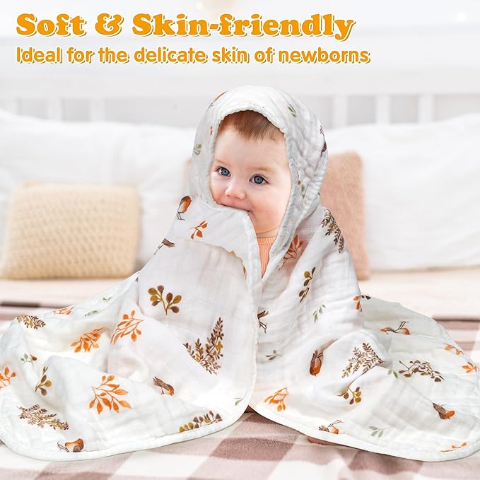 Zainpe 4Pcs Muslin Baby Hooded Towel & Washcloth Set Leaves 31.5 x 31.5 in