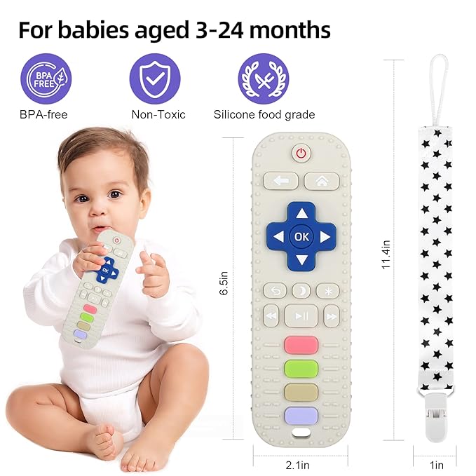Chuya Silicone Baby Teether Toy TV Remote Control Shape Chew 3+ Months,