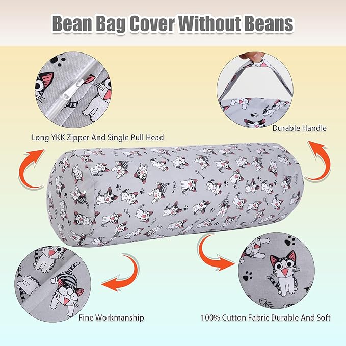Stuffed Animal Storage Bean Bag Chair Cover (No Filler), Cylinder Plush Toy Storage Stuff and Sit Seat for Kids Boys and Girls, Canvas Large Soft Sit & Play Sofa with YKK Zipper