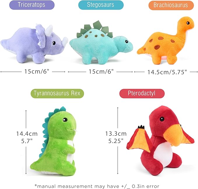 BenBen Dinosaur Stuffed Animals, 5 Small Dinosaur Plush Dolls and Egg Bag Toys Set
